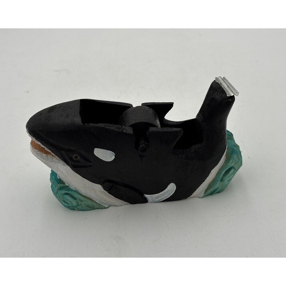 whale head shape Tape Dispenser desk top wood carving